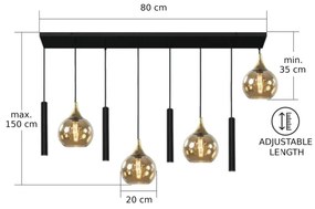 Csillár zsinóron CALYPSO 4xGU10/60W/230V + 4xE27/60W fekete/arany
