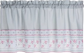 Kész függöny, vitrázs 30x150 szürke rózsaszín virágos Village alagút