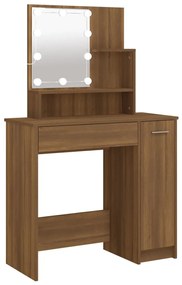 Barna tölgyszínű LED-es fésülködőasztal 86,5 x 35 x 136 cm