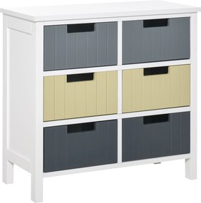 HOMCOM Fa Fiókos Szekrény 6 Fiókkal, Emelt Lábakkal, Modern Stílus 62x28x58 cm, Többszínű | Aosom