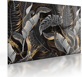 Kép - Trópusi levelek fekete és arany színben (üvegen) (70x50 cm)