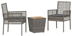 3 db-os Kerti Bistro Készlet Párnákkal Szürke Poli Rattan