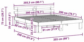 Ágykeret fejtámlával Fehér 200 x 200 cm
