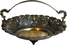 Retro stílusú fém dekorációs patera – dekoratív kosár fogantyúval