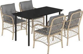 vidaXL 5 részes vegyes bézs polyrattan kerti étkezőgarnitúra párnákkal