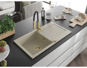 Mexen Leo, gránit mosogató 900x500x190 mm, 1 kamrás és Aster mosogató csaptelep, bézs, 6501-69-73450-57-G