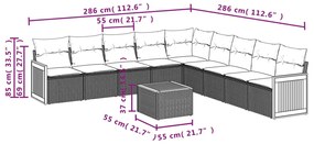 10 részes fekete polyrattan kerti ülőgarnitúra párnákkal