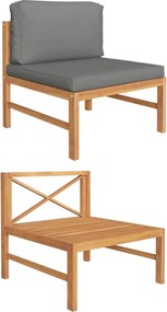 vidaXL tömör tíkfa középső kanapé sötétszürke párnákkal