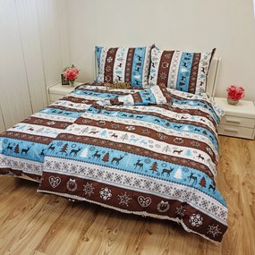 Pamut lepedők Karácsonyi lepedők Rénszarvas türkiz TiaHome - 1x Párna 90x70cm, 1x Paplan 140x200cm