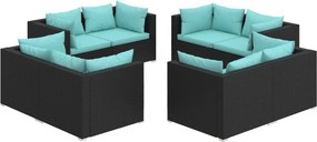 vidaXL 8 részes fekete polyrattan kerti ülőgarnitúra párnákkal