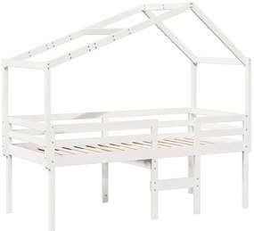 fehér tömör fenyőfa magasított ágy tetővel 80 x 200 cm