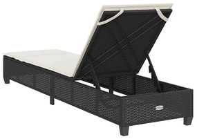 fekete polyrattan napozóágy párnákkal 55x200x25,5 cm