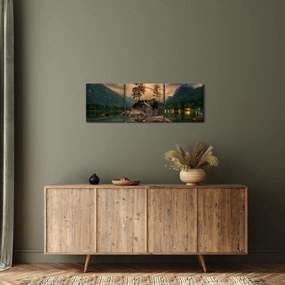 Kép - tó a hegyekben (órával) (90x30 cm)