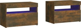 vidaXL 2 db füstös tölgy színű éjjeliszekrény LED-ekkel 60x35x40 cm
