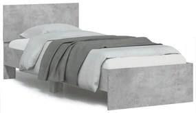 betonszürke szerelt fa ágykeret fejtámlával 90 x 200 cm