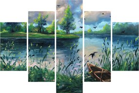 Kép - olajfestmény, Nyári este a tónál (150x105 cm)