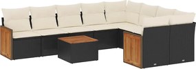 vidaXL 10 részes fekete polyrattan kerti ülőgarnitúra párnákkal