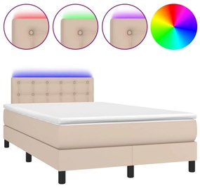 cappuccino színű műbőr rugós ágy matraccal és LED-del 120x200cm
