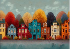 Üveg kép - Festett őszi város (70x50 cm)