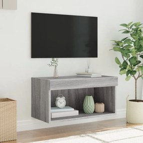 szürke sonoma színű TV-szekrény LED-világítással 60x30x30 cm