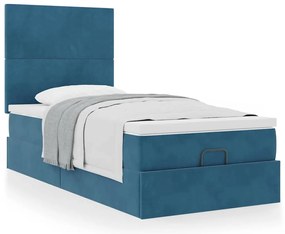 Ottomán ágykeret matracokkal sötétkék 80x200cm bársony