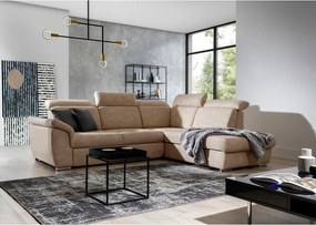 Bézs bársony kinyitható-tárolóhelyes sarokkanapé (jobb oldali-L alakú) Loreto – ELTAP