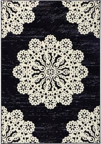 Modern krémfekete nappali szőnyeg,puha haj mandala minta 160x230