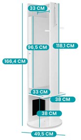 Körbeforgatható ékszerszekrény teljes alakos tükörrel és kabát tartóval