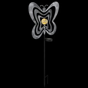 Globo 36581 Solar lámpa, ezüstszürke/fekete fém, matt fekete műanyag, átlátszó gömb repedezett üveg hatással, tolókapcsoló, AAA 300mAh 1.2V elemmel, IP44, HxSzxM: 380x60x830mm, tartozék: 0.06W 3V LED, 3000K