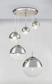 Globo 15851-5 Függeszték, nikkel matt, üveg átlátszó,króm, 5 gömb, DM: 2x15-20-25-35 cm, Foglalat típusa:5xE27 60W 230V