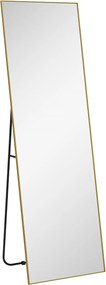 HOMCOM Nagy téglalap alakú, teljes hosszúságú tükör, 50 x 160 cm - álló, falra akasztható, vagy támasztva - hálószobába, nappaliba és öltözőbe, arany