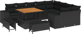 vidaXL Kerti Kanapé Szett párnával tárolóval párnával 12 pcs Fekete
