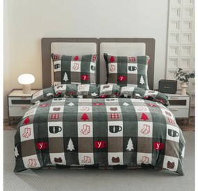 Mikroplüss ágyneműhuzat szett CHRISTMAS SOCKS zöld + Mikroplüss lepedő SOFT 90x200 cm fehér, egyszemélyes ágyhoz