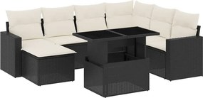 vidaXL 8 részes fekete polyrattan kerti ülőgarnitúra párnákkal
