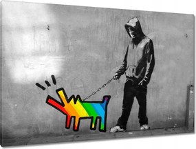 Vászonkép 120x80 Banksy Szivárvány kutyus