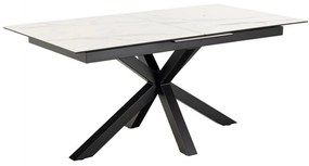 Asztal Oakland 892Fehér márvány, Fekete, 76x90x168cm, Hosszabbíthatóság, Edzett üveg, Kerámia, Fém