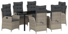 vidaXL Kert étkező szett párnával 7 pcs Világosszürke polirattan