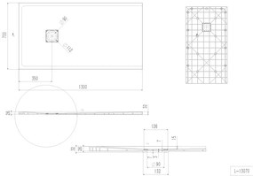 Erga Hyper, SMC zuhanytálca 130x70x2,6 cm + szifon, fekete matt, ERG-V06-SMC-7013S-BK