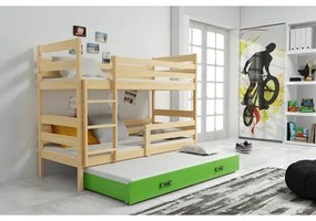 Gyerek emeletes ágy kihúzható ággyal ERYK 200x90 cm Zöld Fenyő