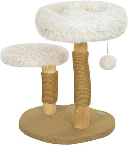 PawHut Kaparófával ellátott Macska Fa 61,5 cm magas Játék Labdával, Ágyakkal, Macska Torony Kaparó Lappal, 5 kg alatti Macskák számára, Körtés Fa, Feh