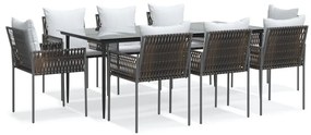 vidaXL 9 részes polyrattan és acél kerti étkezőgarnitúra párnával