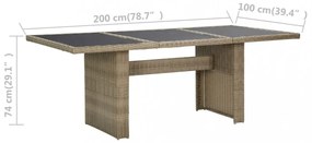 barna üveg és polyrattan kerti étkezőasztal 200 x 100 x 74 cm