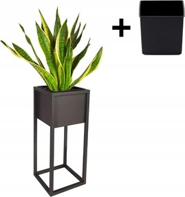 Virágtartó állvány fém virágágyás Sol betéttel 50 cm, fekete loft