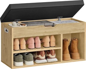 Cipőtartó pad fekete eko bőr ülőkével TAYLOR ARTISAN 80x30x44 cm