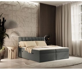 Sötétszürke ágyneműtartós boxspring ágy 140x200 cm Novento – Maison de Rêve