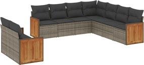 vidaXL 9 részes szürke polyrattan kerti ülőgarnitúra párnákkal