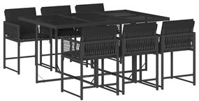 vidaXL 7 részes fekete polyrattan kerti étkezőgarnitúra párnával