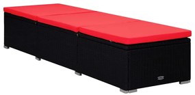3 részes fekete polyrattan kerti napozóágy szett asztallal