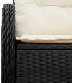 2-Személyes Kerti Kanapé Párnákkal Fekete Poli Rattan