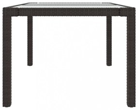 barna polyrattan és edzett üveg kerti asztal 150 x 90 x 75 cm